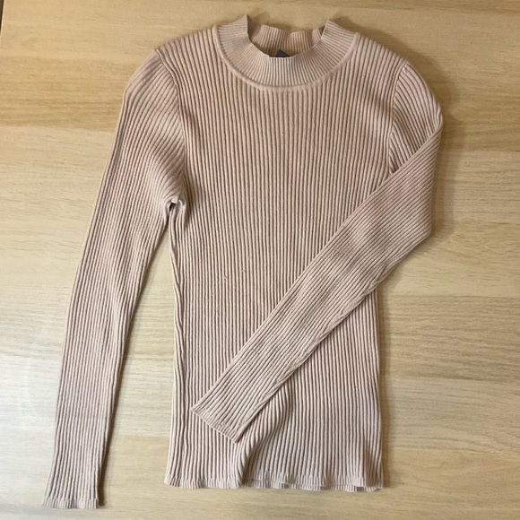 Cream Mock Neck Ribbed Sweater - Picture 5 of 5